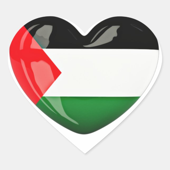 Free Palestine. Heart Shaped Palestinian Flag Sticker (Front)