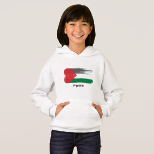 Free Palestine Kids Hoodie   Heart-Shaped Flag