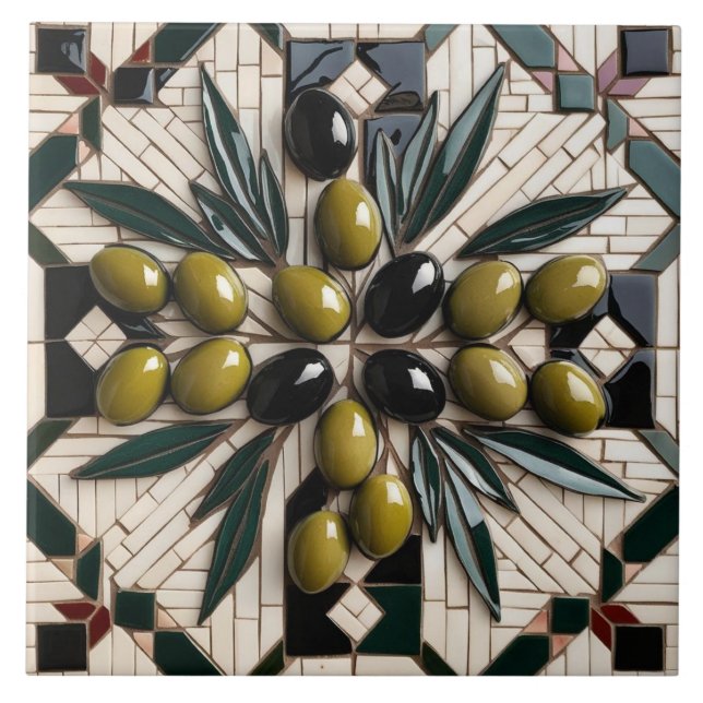 FREE PALESTINE olives branches mosaic ceramic tile (Front)