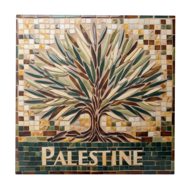 FREE PALESTINE olives branches mosaic ceramic tile (Front)