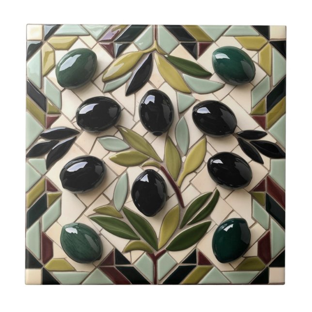 FREE PALESTINE olives branches mosaic ceramic tile (Front)