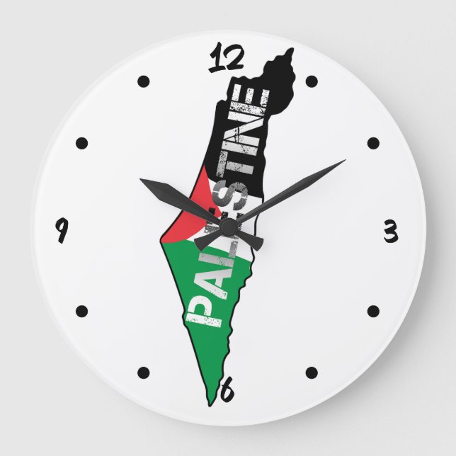 Free Palestine Palestine Flag on Palestine Map Large Clock (Front)