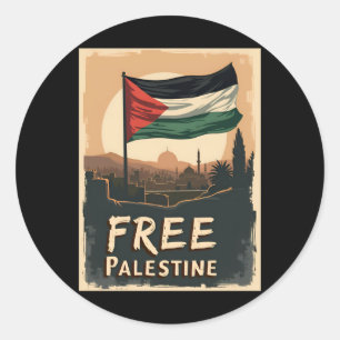 Free Palestine Palestinian Flag With Golden Palett Classic Round Sticker