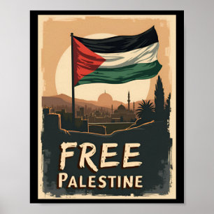 Free Palestine Palestinian Flag With Golden Palett Poster