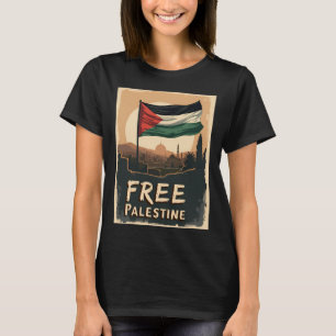 Free Palestine Palestinian Flag With Golden Palett T-Shirt