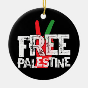 Free Palestine Palestinian Patriotic Ceasefire Tee Ceramic Tree Decoration