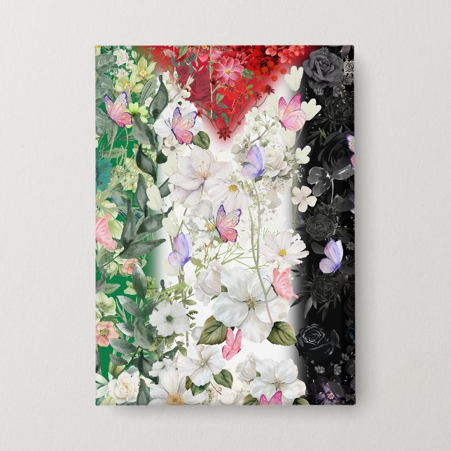 Free Palestine Pin Button In Floral Design (Front)