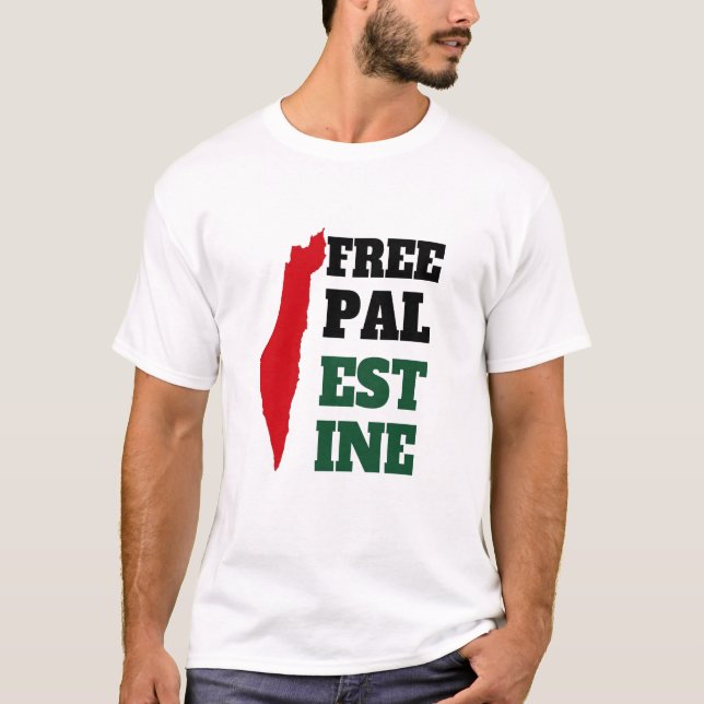 Free Palestine,red black and green,Palestine's map T-Shirt (Front)