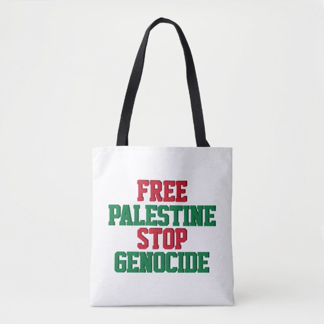 Free Palestine Stop Genocide Tote Bag (Front)