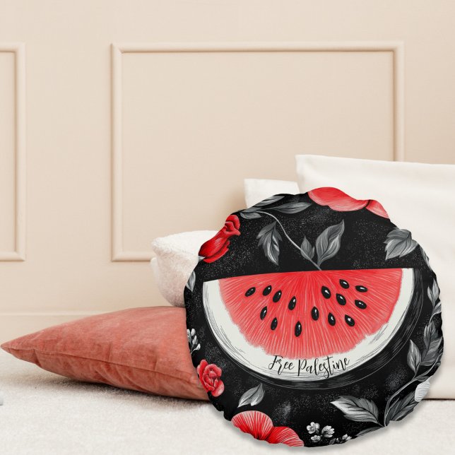 Free Palestine Watermelon  Round Cushion (Free Palestine Round Throw Pillow)
