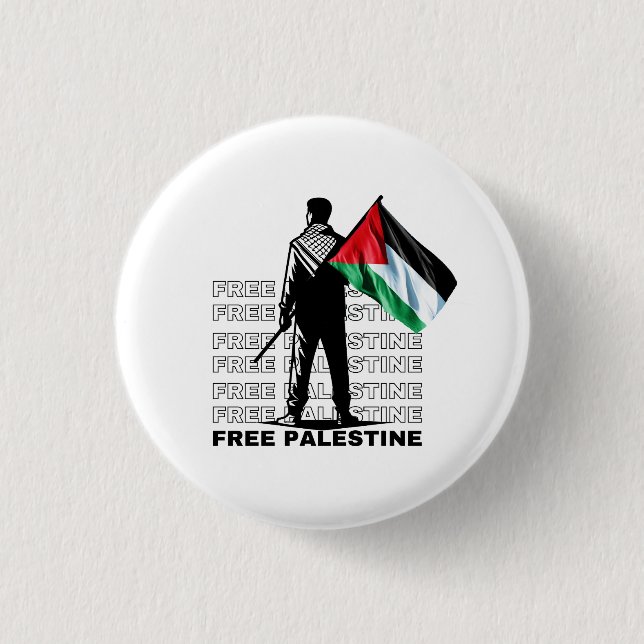 FREE PALESTINE WHITE  3 CM ROUND BADGE (Front)