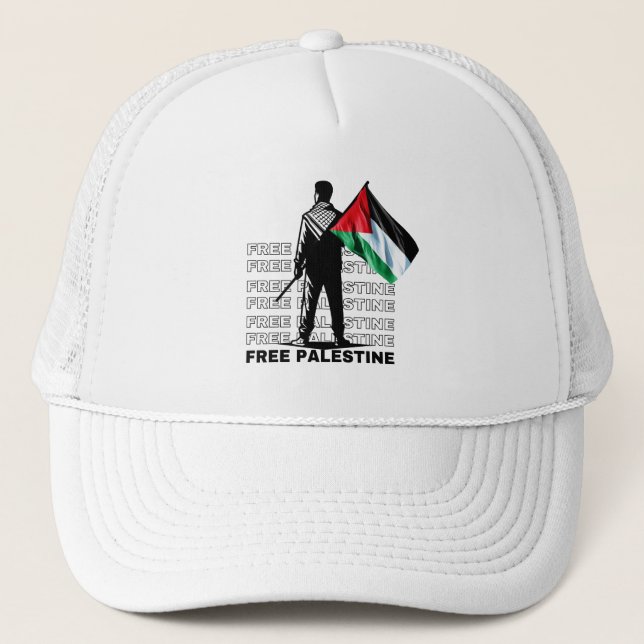 FREE PALESTINE WHITE Trucker Hat (Front)