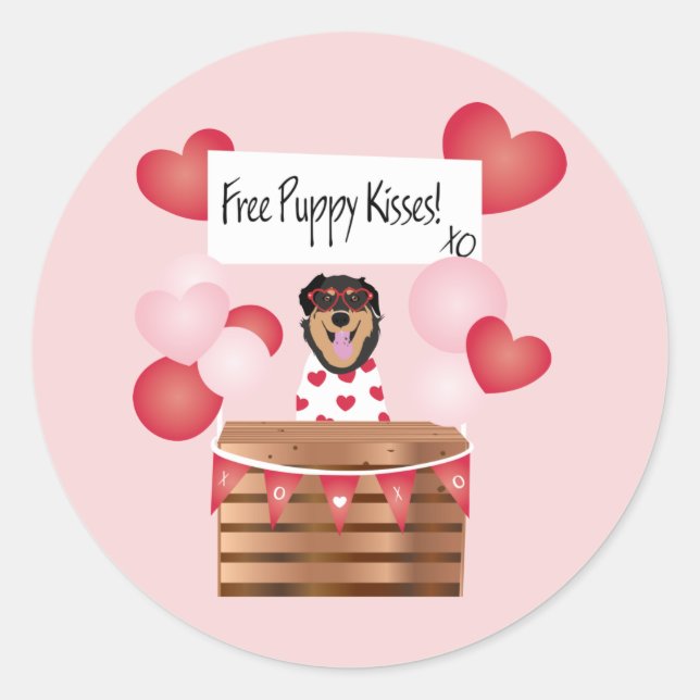 Free Puppy Kisses Valentine Dog Classic Round Sticker (Front)