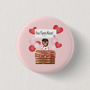 Free Puppy Kisses Valentine Dog Red 3 Cm Round Badge