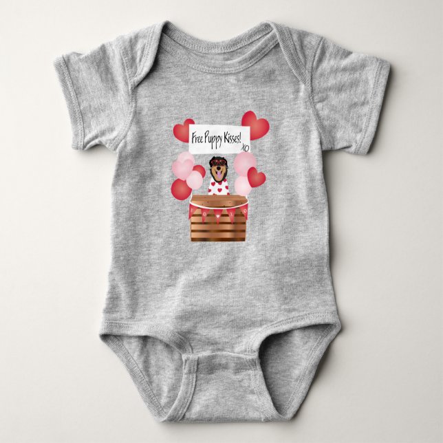 Free Puppy Kisses Valentine Dog Red Baby Bodysuit (Front)