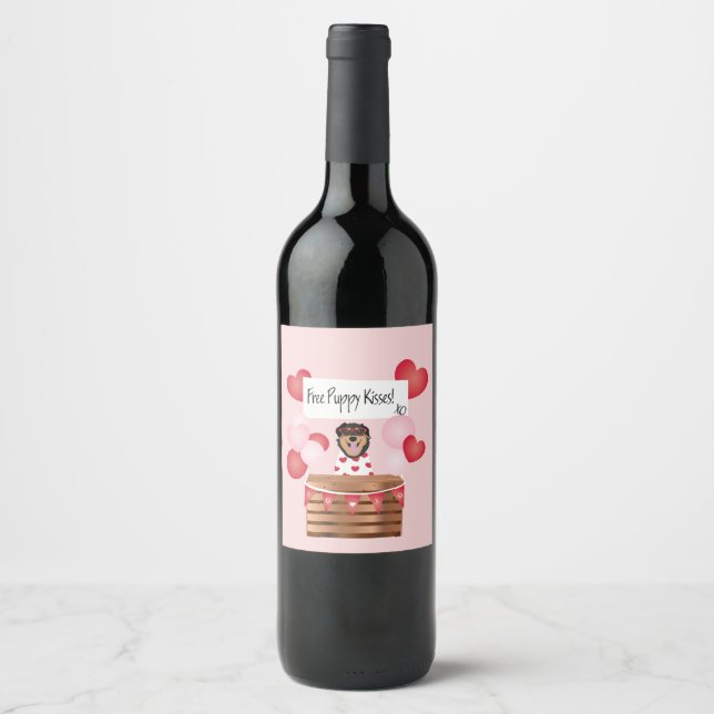 Free Puppy Kisses Valentine Dog Wine Label (Front)