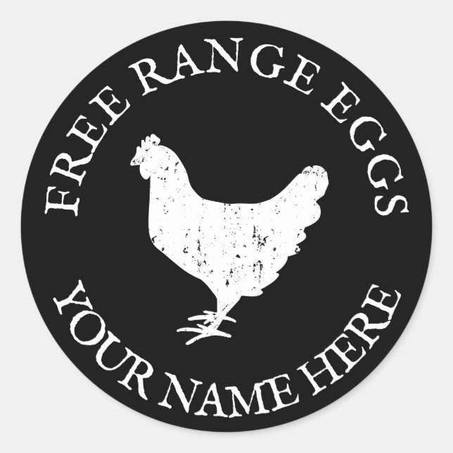 Free range farm fresh eggs chicken silhouette classic round sticker (Front)