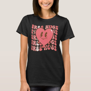 Free Retro Hugs Groovy Valentine's Day Heart Love  T-Shirt