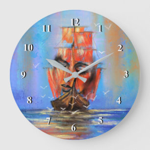 Free Sailing Sailboat Lady - Original Art Painting Large Clock