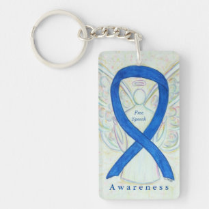Free Speech Angel Blue Awareness Ribbon Keychain