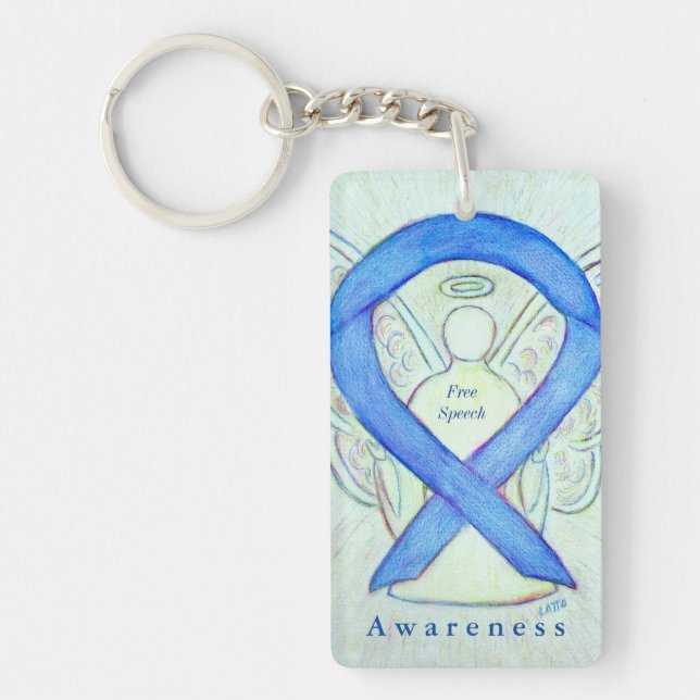 Free Speech Angel Blue Awareness Ribbon Keychain (Front)