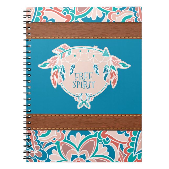 Free Spirit, Boho Faux Leather Spiral Notebook (Front)