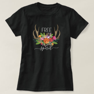 Free Spirit Modern Boho Chic Flowers Antlers T-Shirt