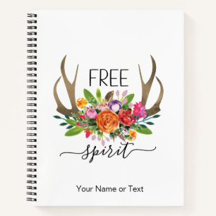 Free Spirit Modern Boho Chic Flowers Rose Antlers Notebook