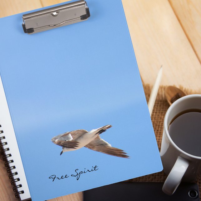Free Spirit Seagull in Flight Sky Blue Coastal Clipboard (Creator Uploaded)