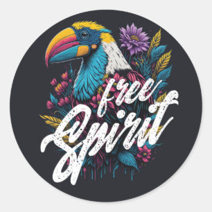 Free spirit toucan Summer vibes rainbow bird Classic Round Sticker