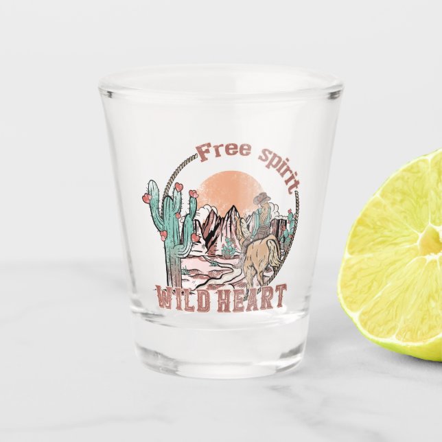 Free Spirit, Wild Heart | Western Country Shot Glass (Front)