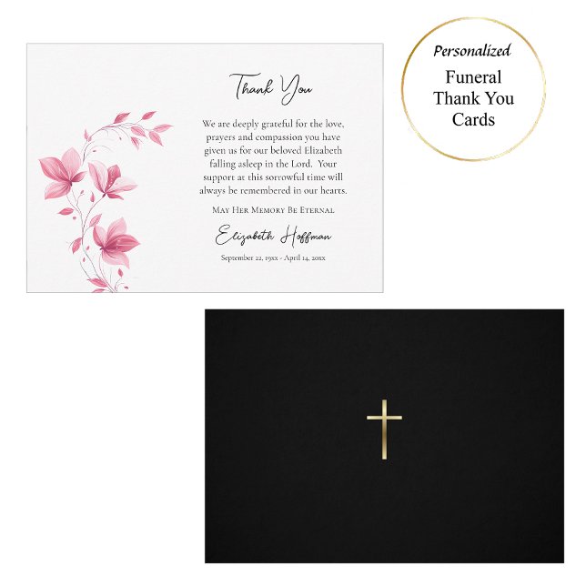 Free-Spirited Pink Flowers Orthodox Funeral Thank You Card (Creator Uploaded)