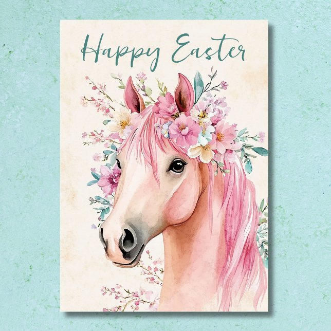 Free-Spirited Pretty Horse Floral Easter Holiday Card (Front - Free-Spirited Pretty Horse Floral Easter Holiday Card)