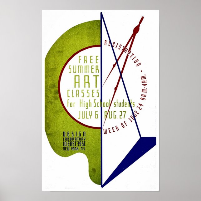 Free Summer Art Classes - Vintage Old WPA Poster (Front)