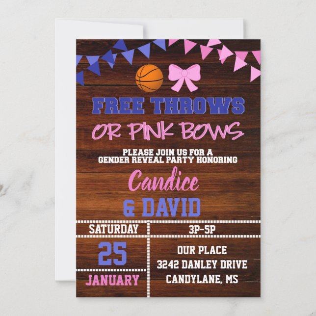 Free Throws or Pink Bows Gender Reveal Invitation (Front)
