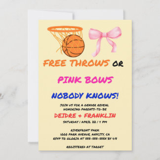 Free Throws or Pink Bows Gender Reveal Party Invitation