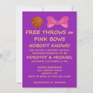 Free Throws or Pink Bows gender reveal party Invitation