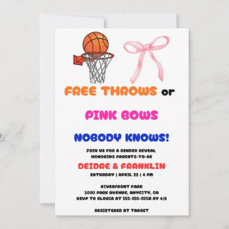 Free Throws or Pink Bows Gender Reveal Party Invitation