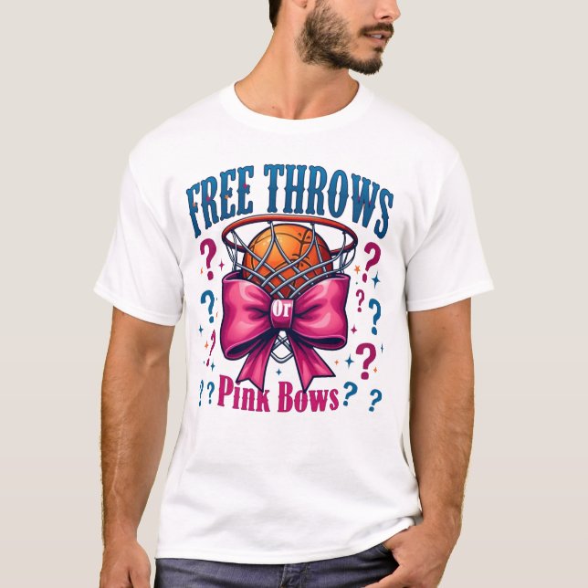 Free Throws or Pink Bows Gender Reveal T-Shirt (Front)
