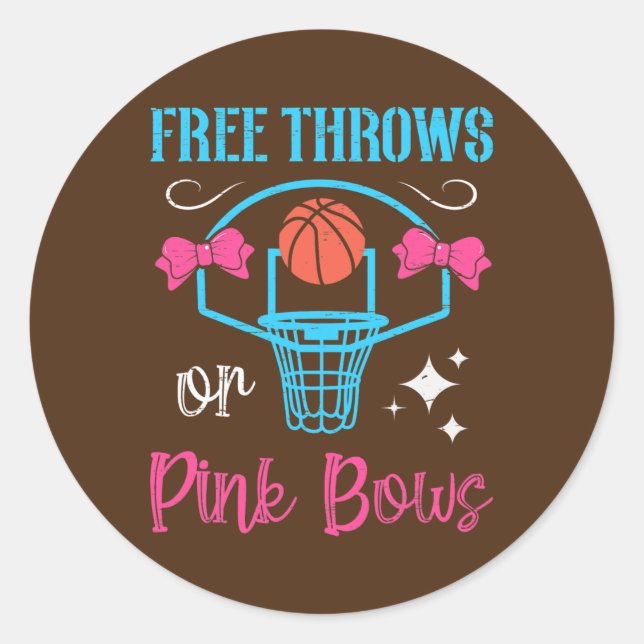 Free Throws Or Pink Bows Pregnancy Shower Classic Round Sticker (Front)