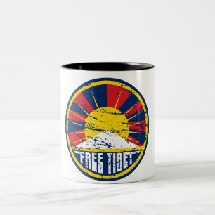 Free Tibet Round Grunge Two-Tone Coffee Mug