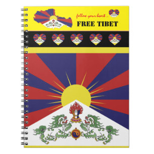 Free Tibet & Tibetan Flag, Map, Heart /Tibet Notebook