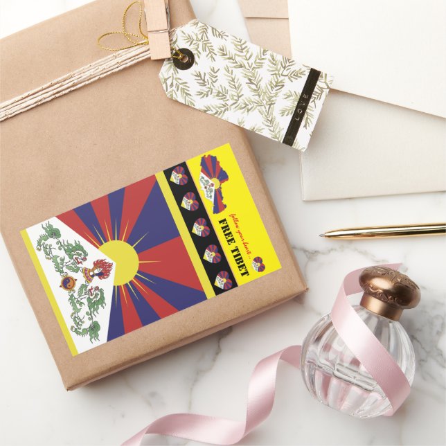 Free Tibet & Tibetan Flag, Map, Heart /Tibet Rectangular Sticker (Gifting)