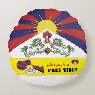 Free Tibet & Tibetan Flag, Map Heart /Tibet Round Cushion