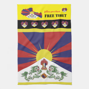 Free Tibet & Tibetan Flag, Map, Heart /Tibet Tea Towel