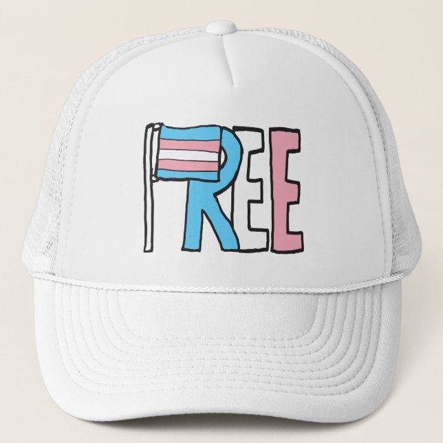 Free Trans Rights Flag Trucker Hat (Front)