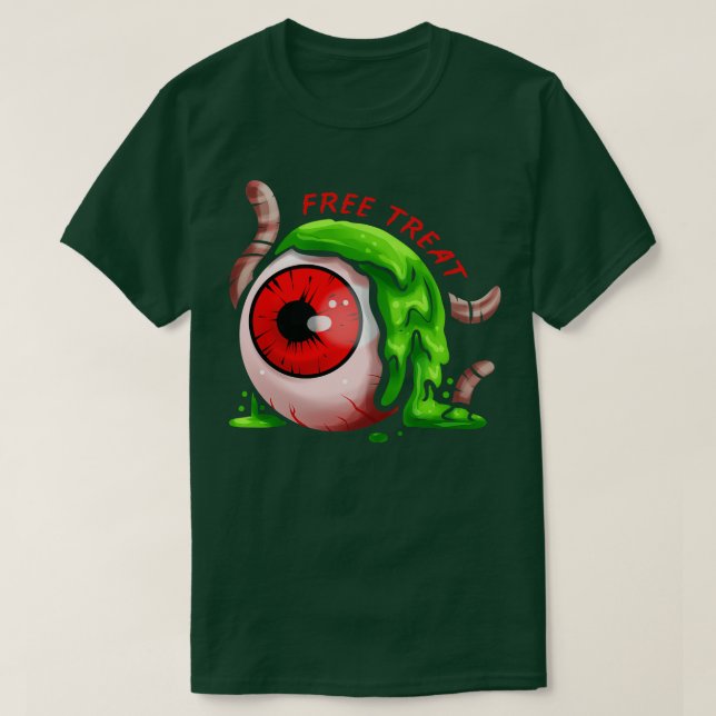 Free Treat Big Eyeball Green Slime Earthworm Hallo T-Shirt (Design Front)