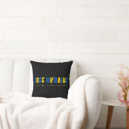 Free Ukraine on Black Background Cushion