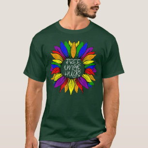 Free uncle Hugs LGBT Rainbow Daisy Flower Gay Prid T-Shirt