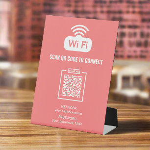 Free WIFI QR Code Network Password Pink Pedestal Sign